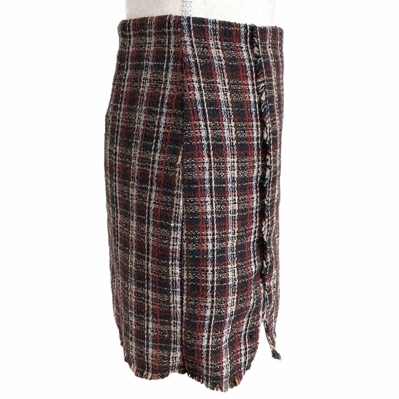 SADIE & SAGE BROWN RUST PLAID FRAY HIGH WAIST MINI SKIRT - S - Picture 3 of 10